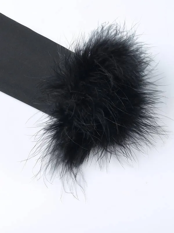 Furry Patchwork Off-shoulder T-shirt Bodysuit