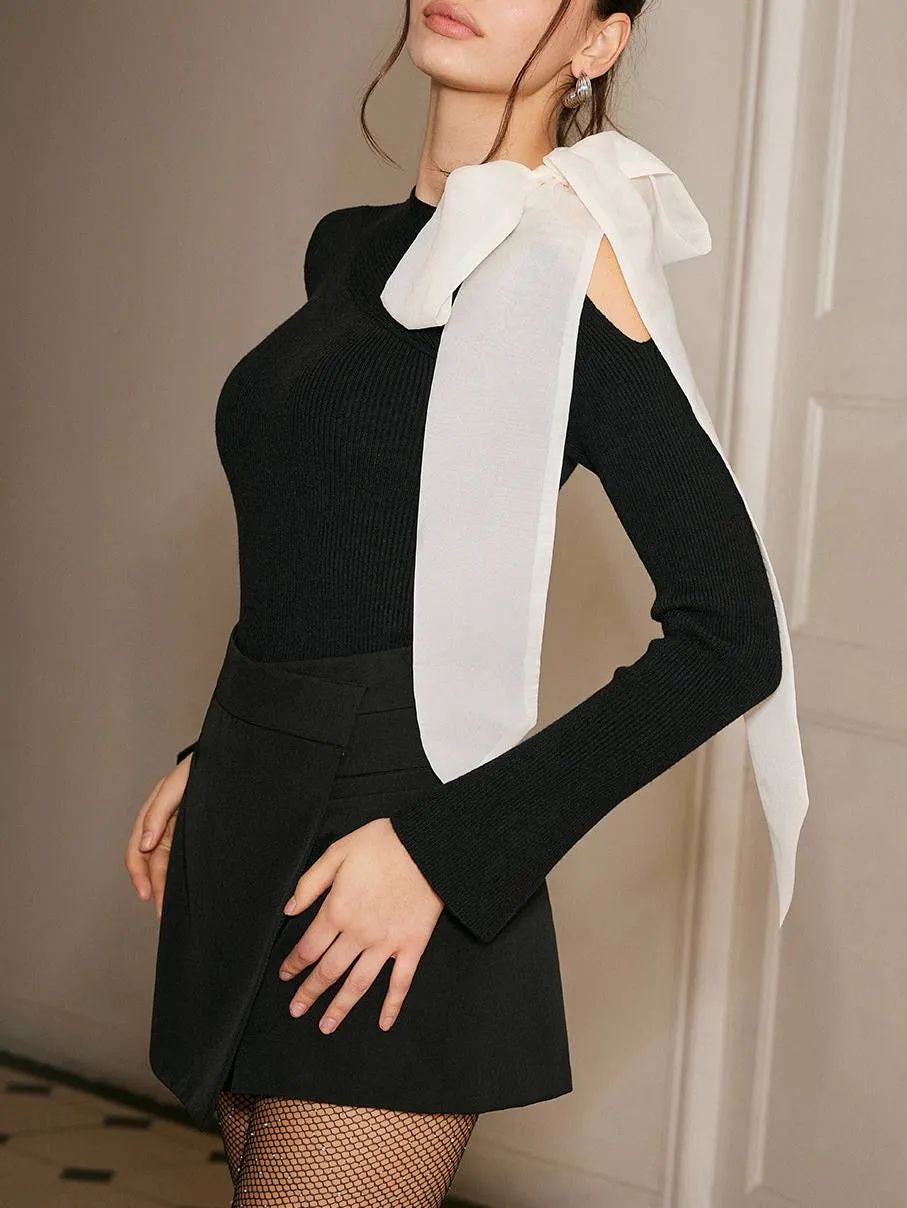 Bow Off-shoulder Knit Top