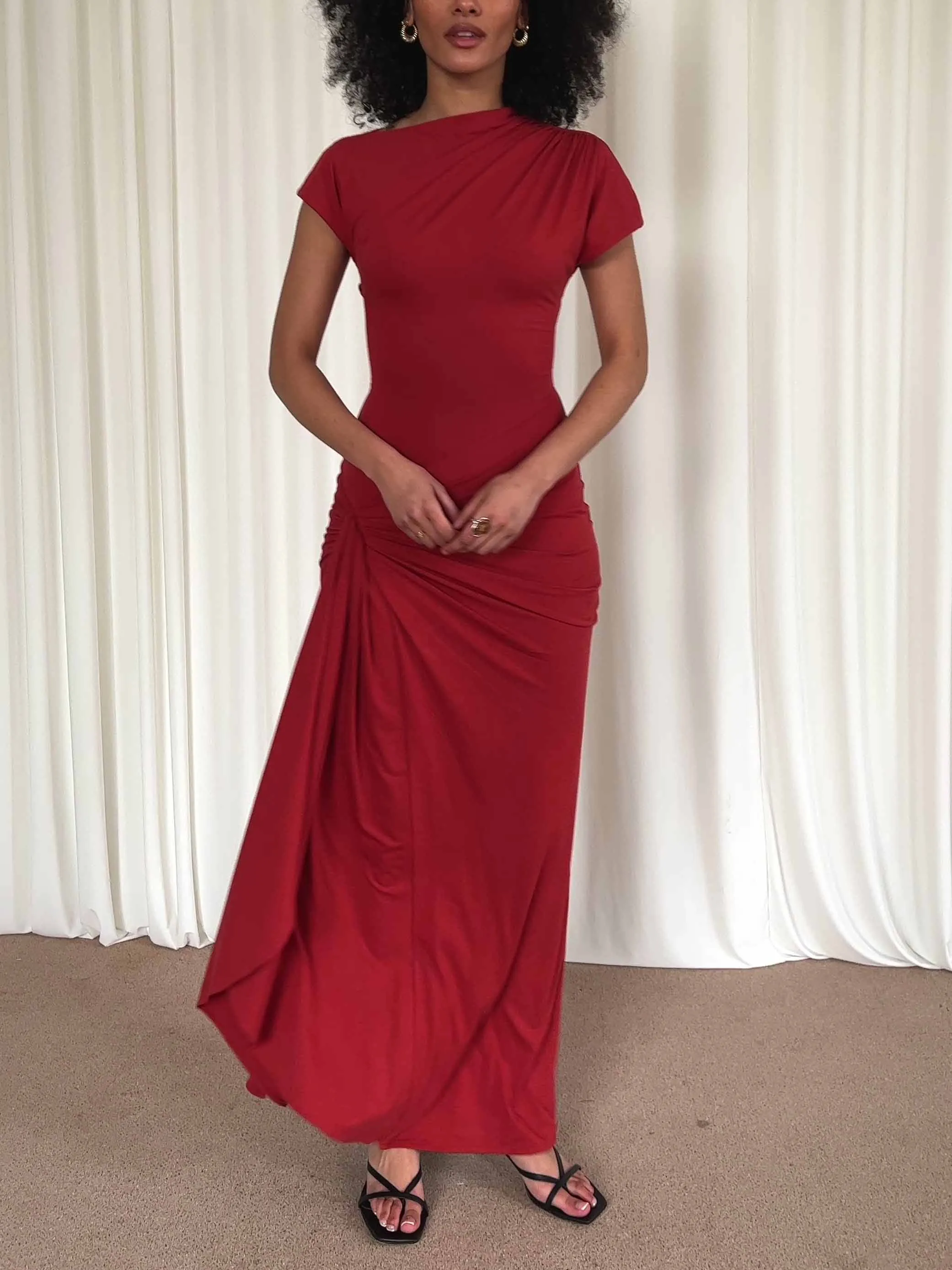 Elegant Round Neck Twist Slit Slim Sexy Long Skirt