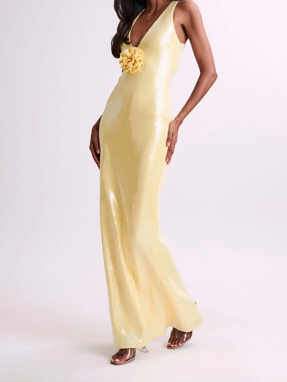 Sexy Hollow Sequined Slit Maxi Dress