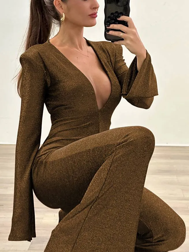Deep V-Neck Backless Jumpsuit