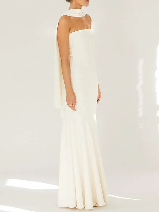Fashion Strapless One Shoulder Fishtail Maxi Dress