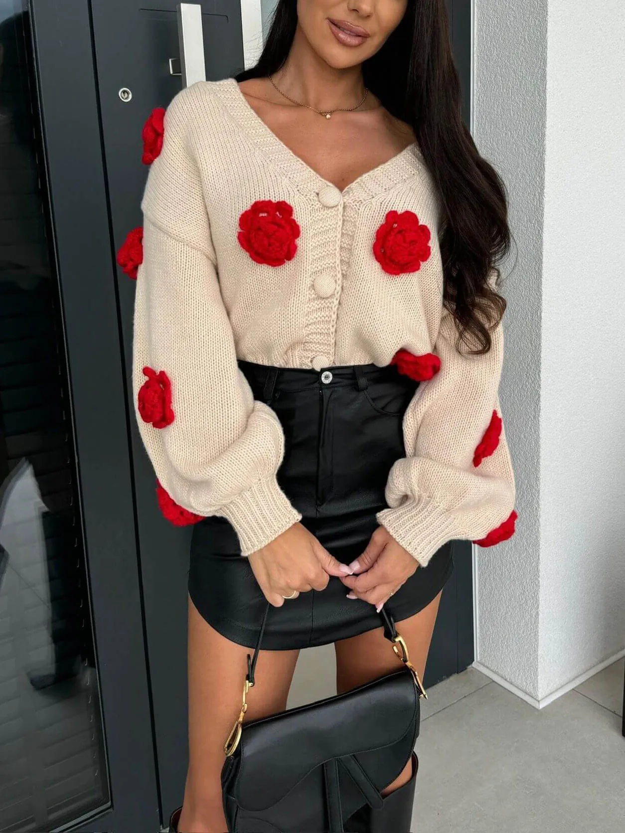 Unique Crochet Three-Dimensional Flower Sweater Cardigan
