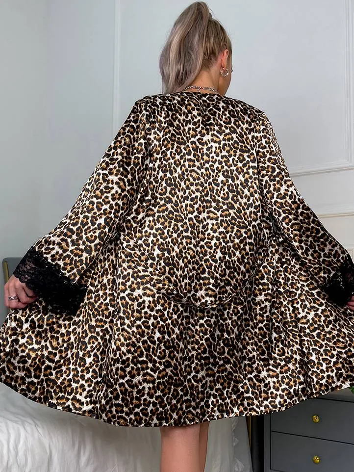 Lace Stitching Printed Pajamas Three-piece Set