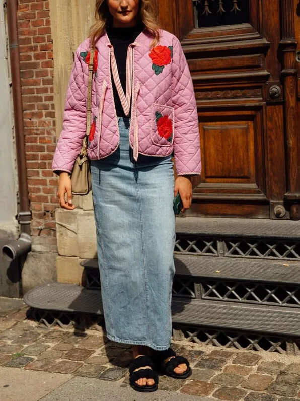 Casual Flower Embroidered Cotton Warm Jacket