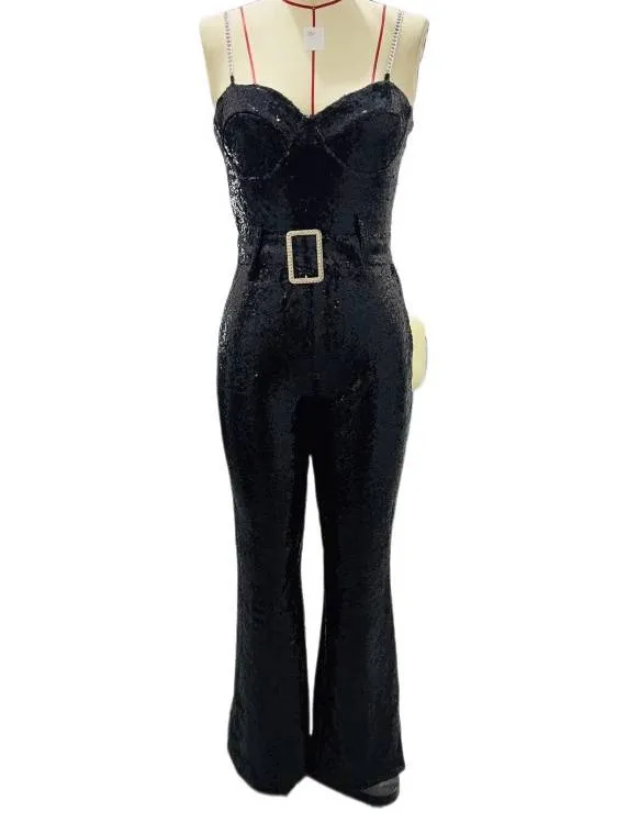 Wide Waistband Sequined Jumpsuit
