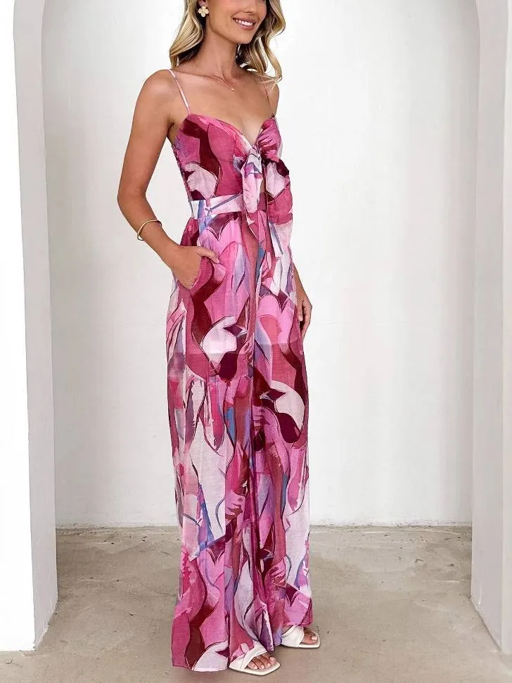 Printed suspender jumpsuit