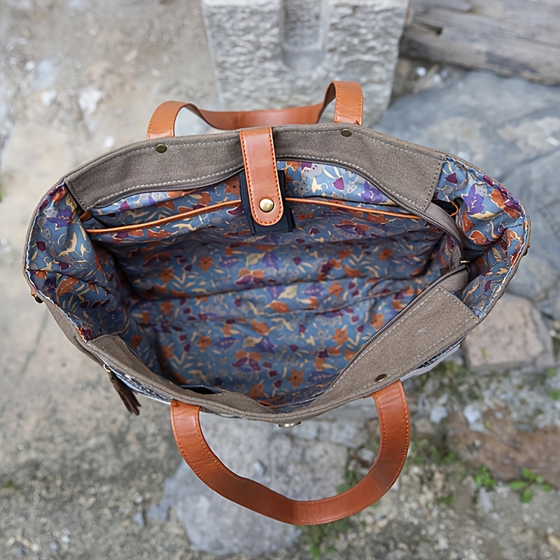 Boho Ethnic Patterned Tote Bag, Geometric Shoulder Bag, Crossbody Bag