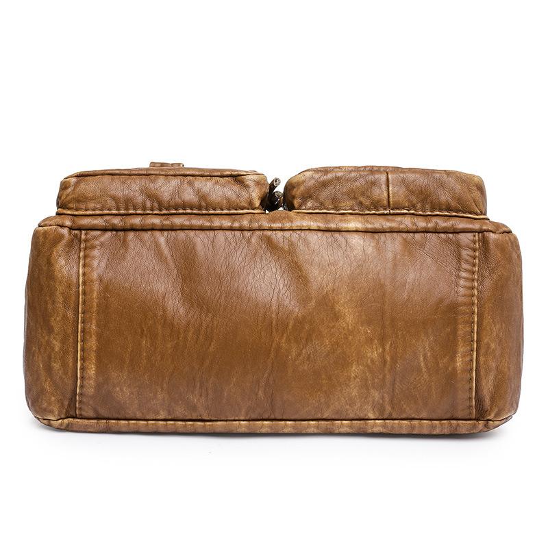 Retro Real Washed Leather Motorcycle Bag Soft Leather Fashion Double Bag Shoulder Diagonal Women's Bag