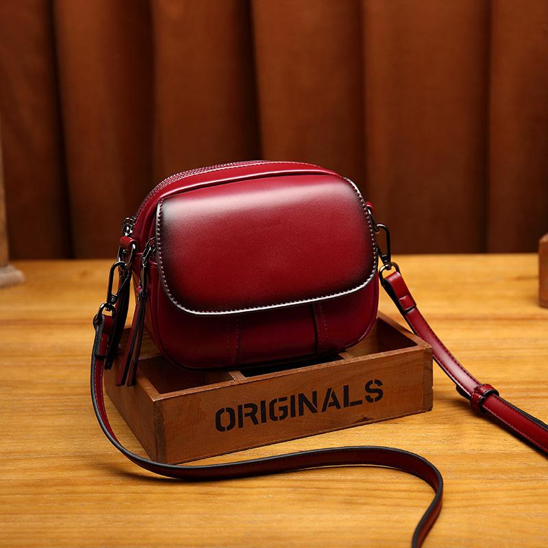 Leather retro single shoulder diagonal bag small square bag