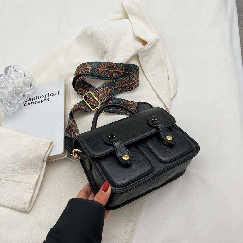 Retro Wide Shoulder Strap Shoulder Bag Fashion Simple Crossbody Bag