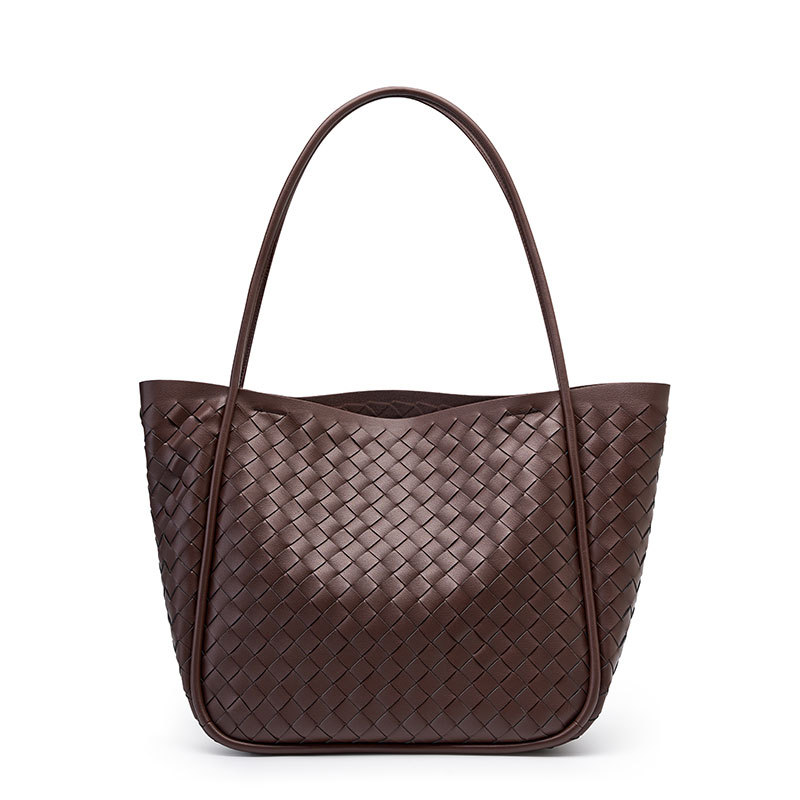 Leather Woven Single Shoulder Large Tote Bag
