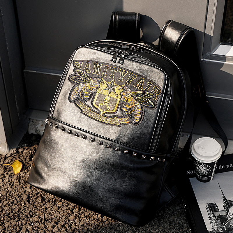 Embroidered Pattern Rivet Men's Backpack